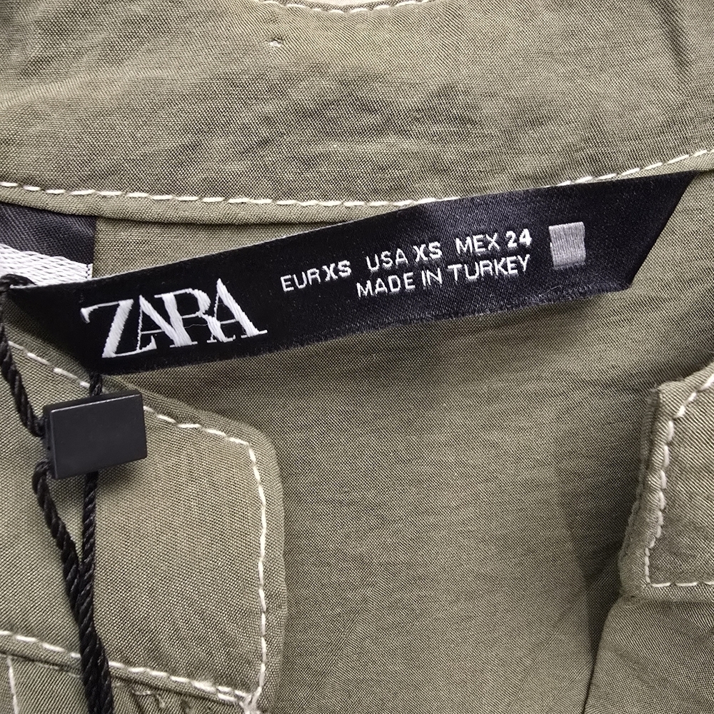 {XS} NWT (NO BELT) Zara Olive Green Modal Long Sleeve Constrat Stitch Jumpsuit - Picture 9 of 9